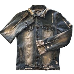 🫐EVC🫐 Vintage Icon Distressed Denim Boyfriend Jean Jacket, Size Medium